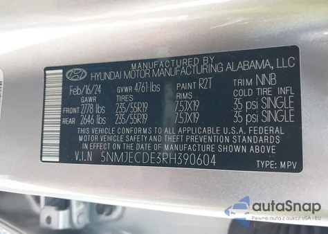 2024 Hyundai Tucson Limited from USA, damaged, VIN 5NMJECDE3RH390604